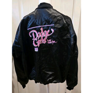 Dodge Girls Have More Fun Black Hot Pink Satin Bomer Jacket Size XL 70's/ 80's
